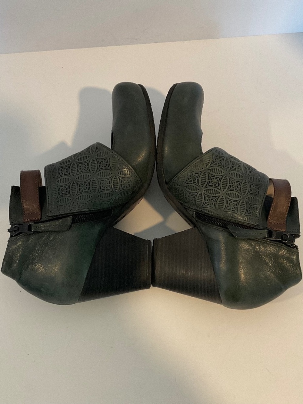 MIZ MOOZ Heeled Booties Leather Dark Green Size 8 - Picture 5 of 11